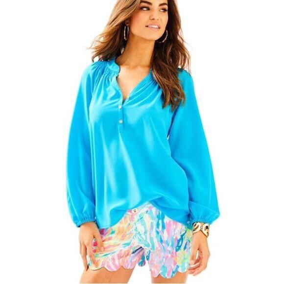 Lilly Pulitzer Tops - Lilly Pulitzer Women Elsa Silk Top In Tropical Turquoise Size XS A000069